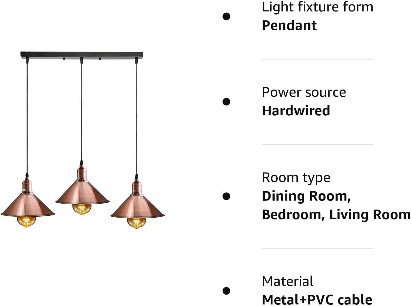 3 Head Vintage Industrial Hanging Metal Pendant Light Fixture~5299-2