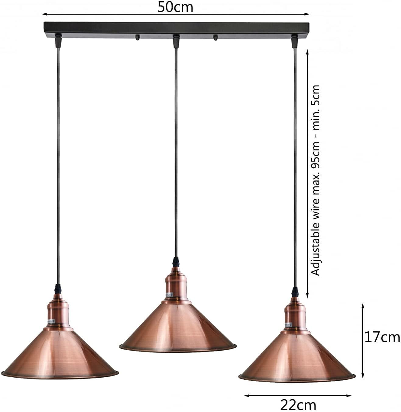 3 Head Vintage Industrial Hanging Metal Pendant Light Fixture~5299-3