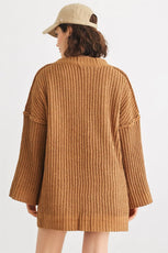 Camel Knit Two Pocket Open Front Cardigan