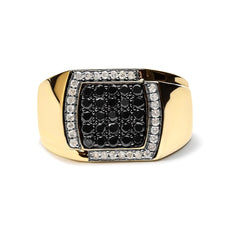 Men's 14K Yellow Gold Plated .925 Sterling Silver 1.00 Cttw White and Black Treated Diamond Ring (Black / I-J Color, I2-I3 Clarity) - Puritific