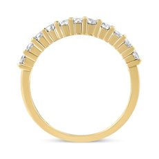 14K Yellow Gold Plated .925 Sterling Silver 1/2 cttw Shared Prong Set Brilliant Round-Cut Diamond 11 Stone Band Ring (J-K Color, SI2-I1 Clarity) - Puritific