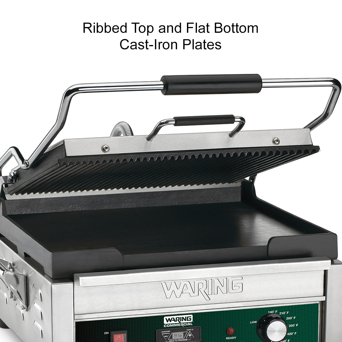 WDG250 Dual Combination Grill - Ribbed Top Plate, Flat Bottom Plate - Large Panini Grill by Waring Commercial-3