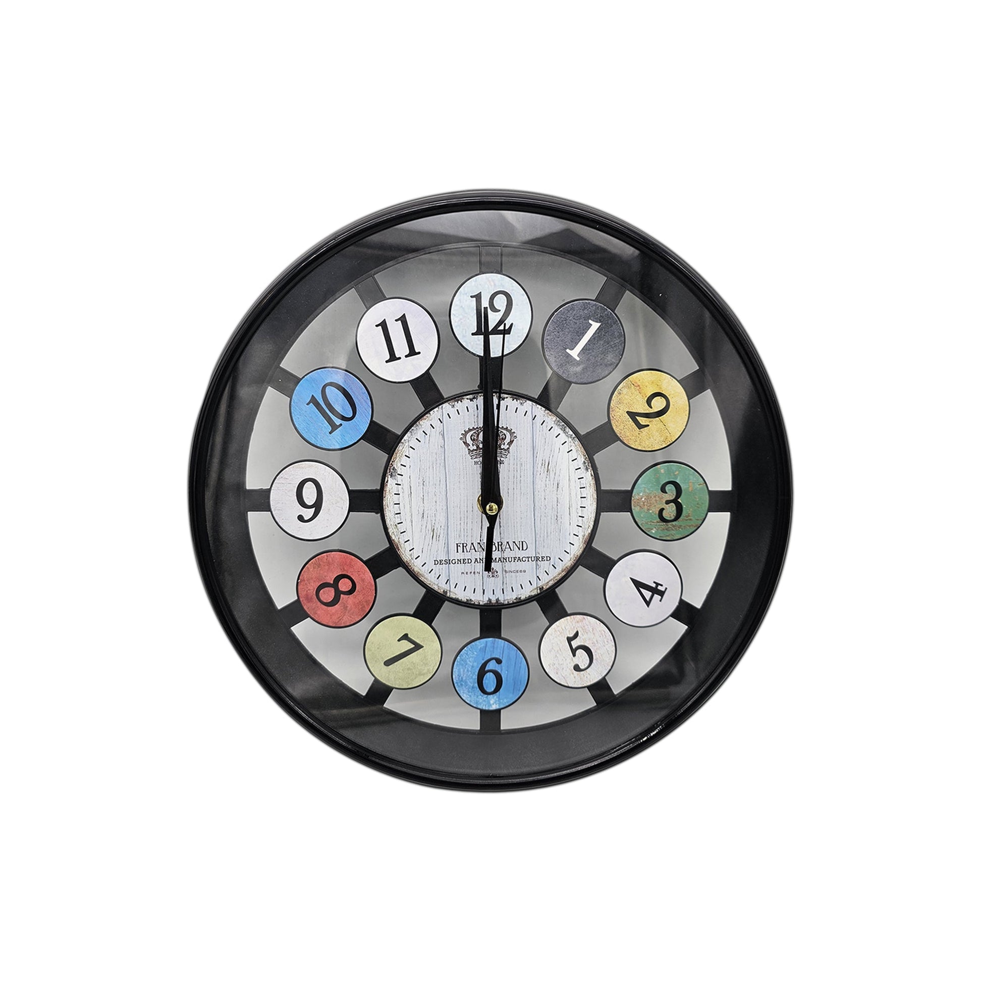 Black Glass Wall Clock - Easy to Read Colourful Numbers ~5201-3