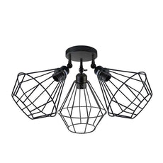 3-way Black Wire Cage Semi-Flush Mount Adjustable Ceiling Light~4988-5