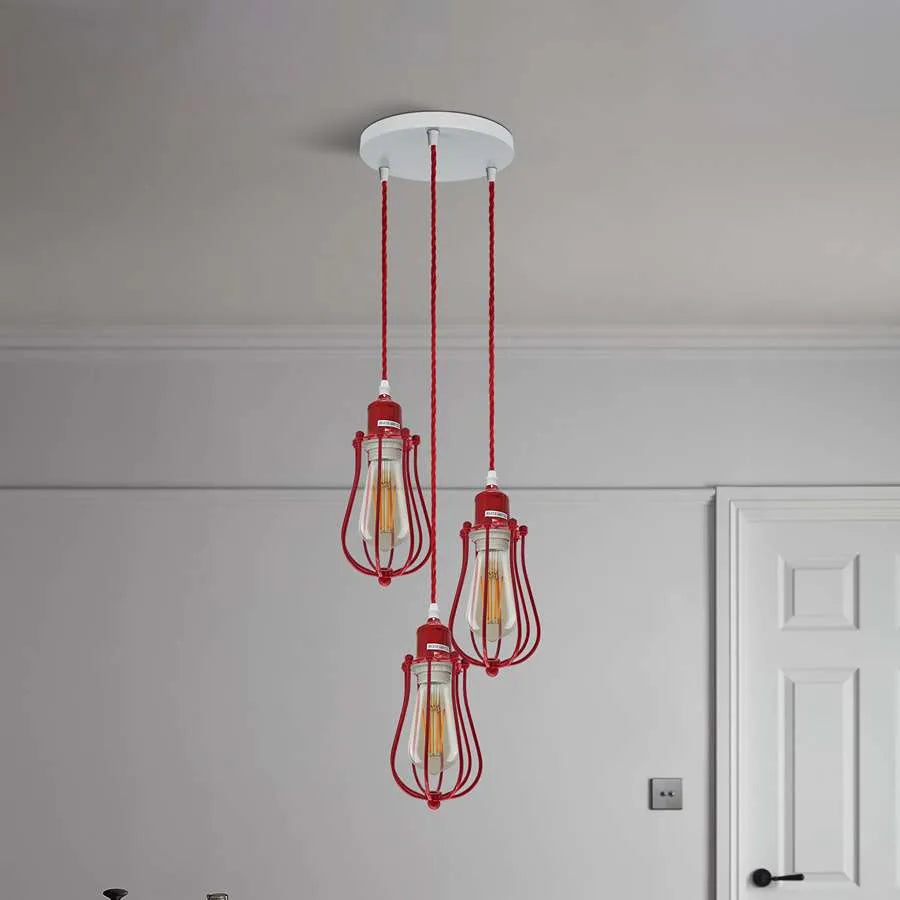 3 Light Red Cage cluster Hanging Pendant Light ~ 5113-0