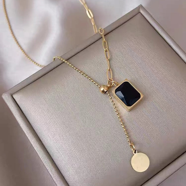 Black Gem Square Necklace - Puritific