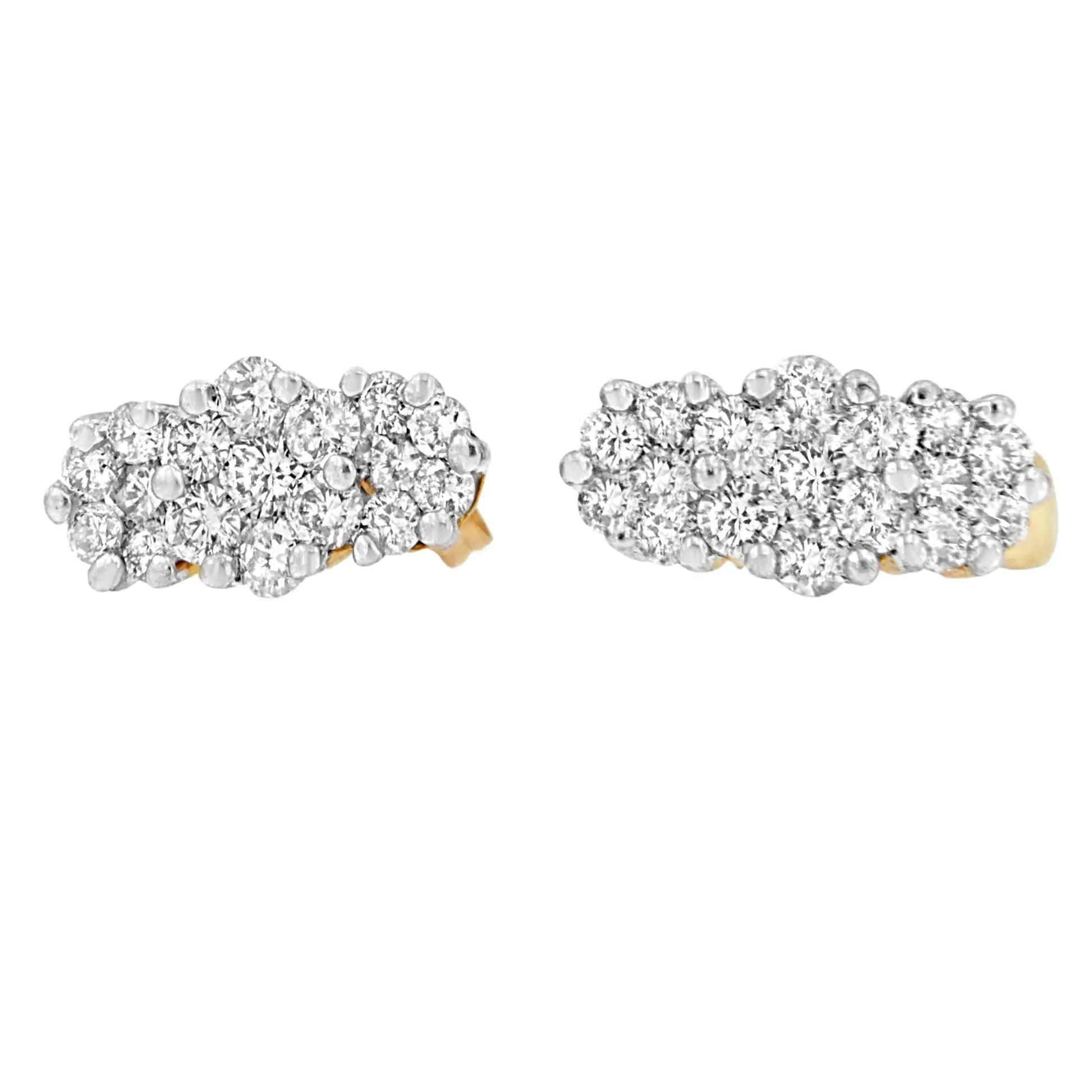 14K Yellow Gold 2 1/20 cttw Round Cut Diamond Cluster Earrings (I-J, I1-I2) - Puritific