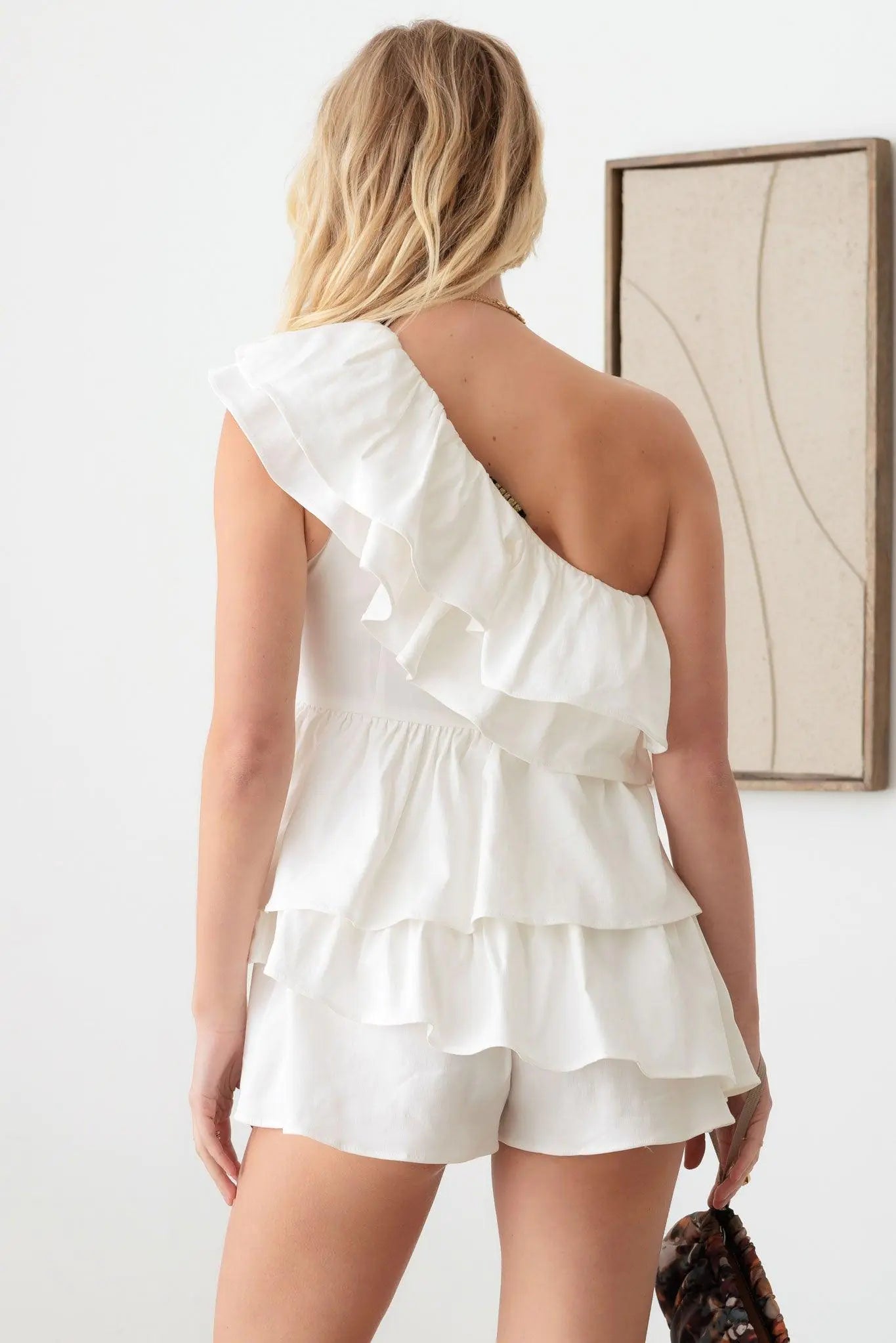 One Shoulder Ruffle Romper