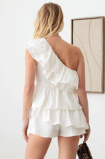 One Shoulder Ruffle Romper