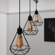 Black industrial pendant light 3 Light Way Cage Ceiling Light Fixture ~5301-2