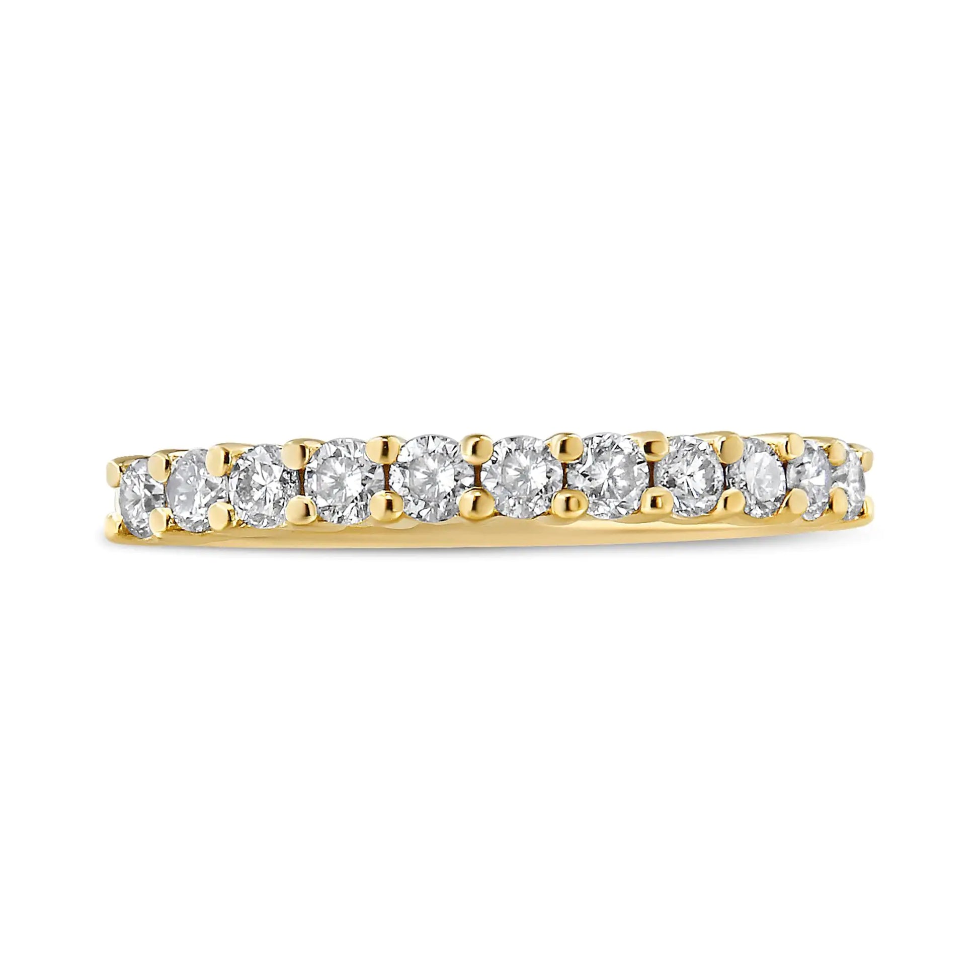 14K Yellow Gold Plated .925 Sterling Silver 1/2 cttw Shared Prong Set Brilliant Round-Cut Diamond 11 Stone Band Ring (J-K Color, SI1-SI2 Clarity) - Puritific