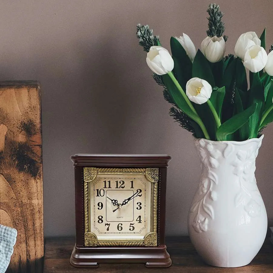 Vintage Indoor Retro Square Shape Table Silent Clock ~ 5178-2