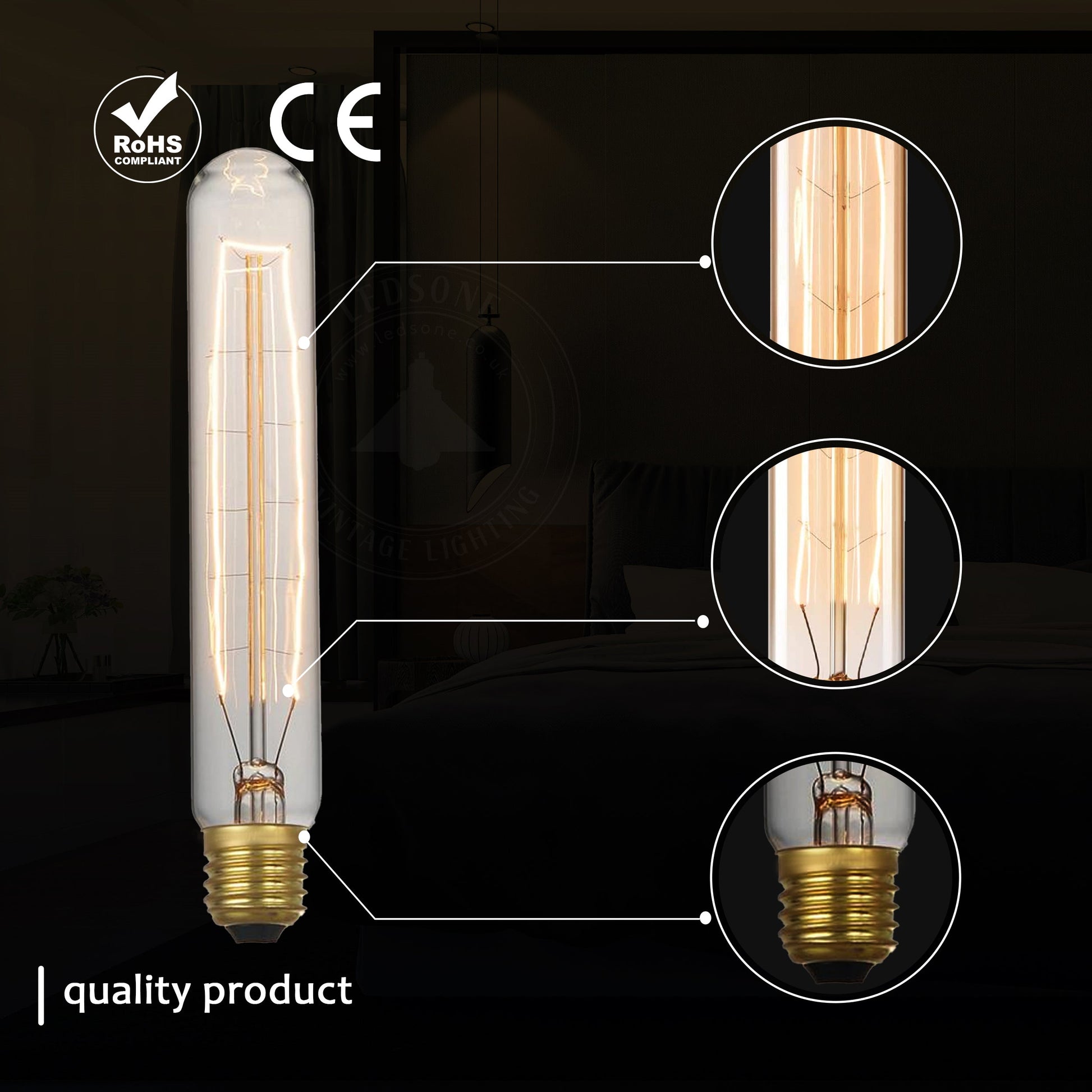 T130 Bulb 60W E27 Dimmable Filament Vintage Light Bulb~3236-4