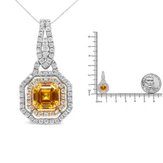 18K White and Yellow Gold 2 3/5 Cttw Lab Grown Yellow Asscher Diamond Double Framed Halo 18