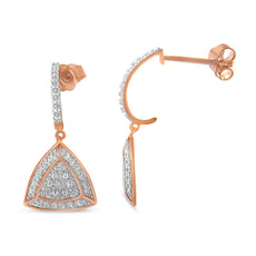 Rose Gold Plated Sterling Silver Round Cut Diamond Fashion Dangle Earrings (0.03 cttw, H-I Color, I2-I3 Clarity) - Puritific