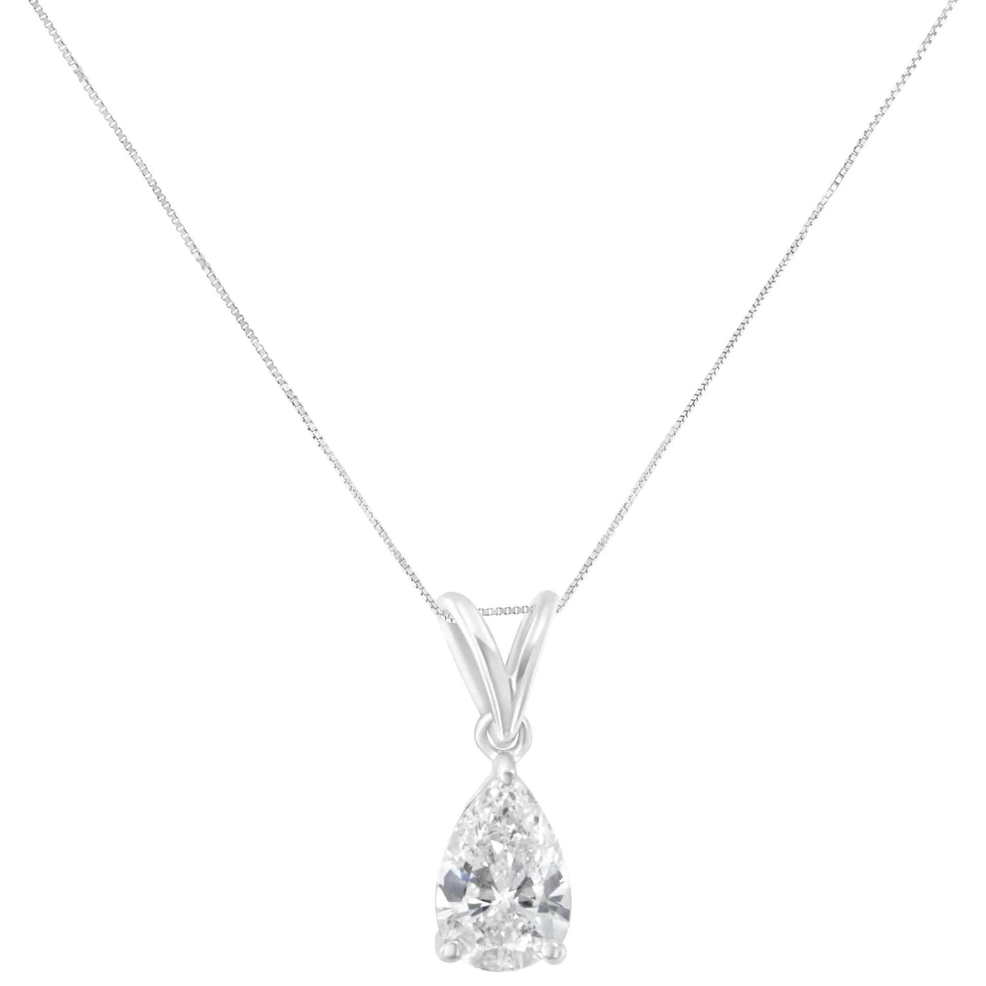 IGI certified 10K White Gold 3/8 cttw Diamond Pear Pendant Necklace (I-K, SI2-I1) - Puritific