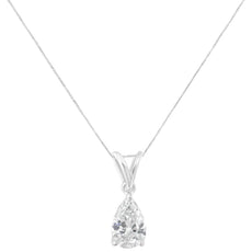 IGI certified 10K White Gold 3/8 cttw Diamond Pear Pendant Necklace (I-K, SI2-I1) - Puritific