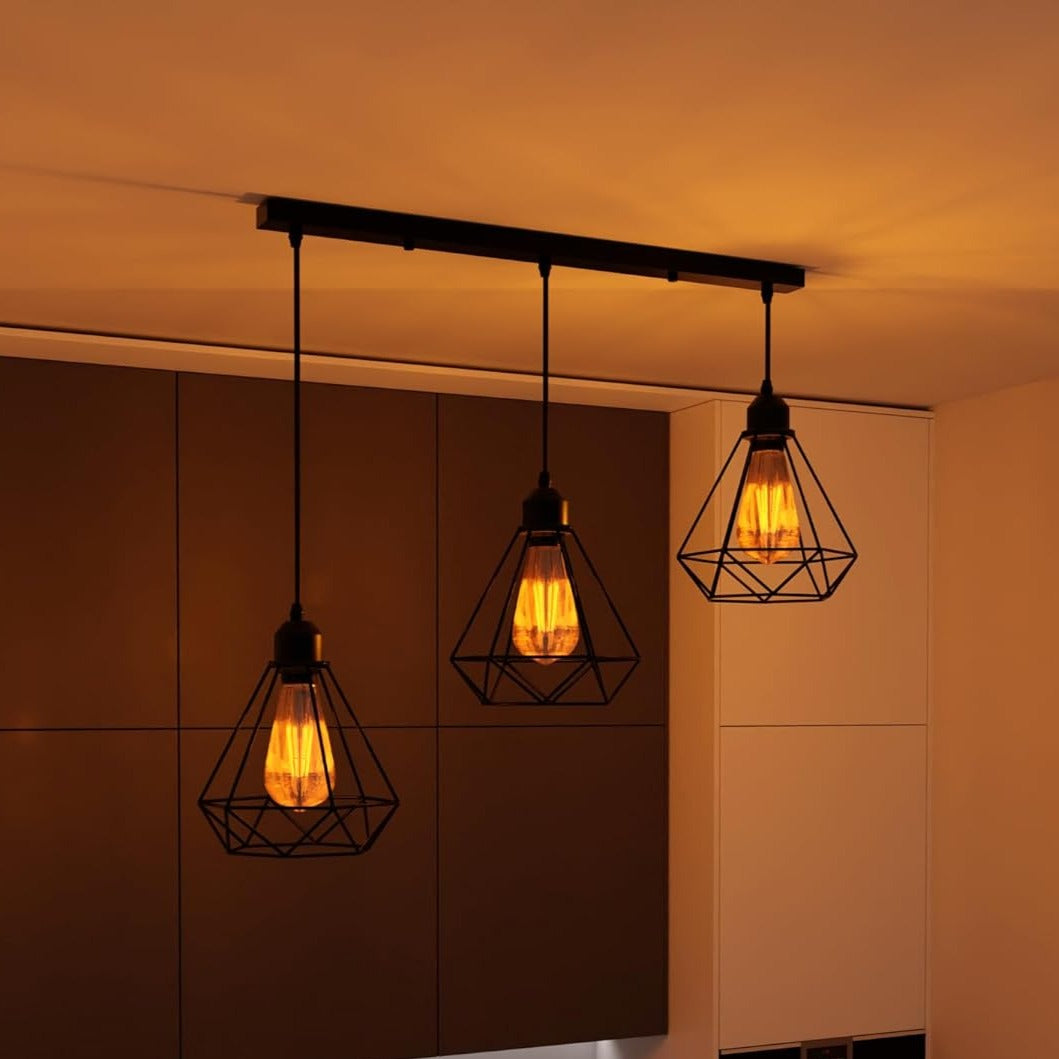 Black industrial pendant light 3 Light Way Cage Ceiling Light Fixture ~5301-1