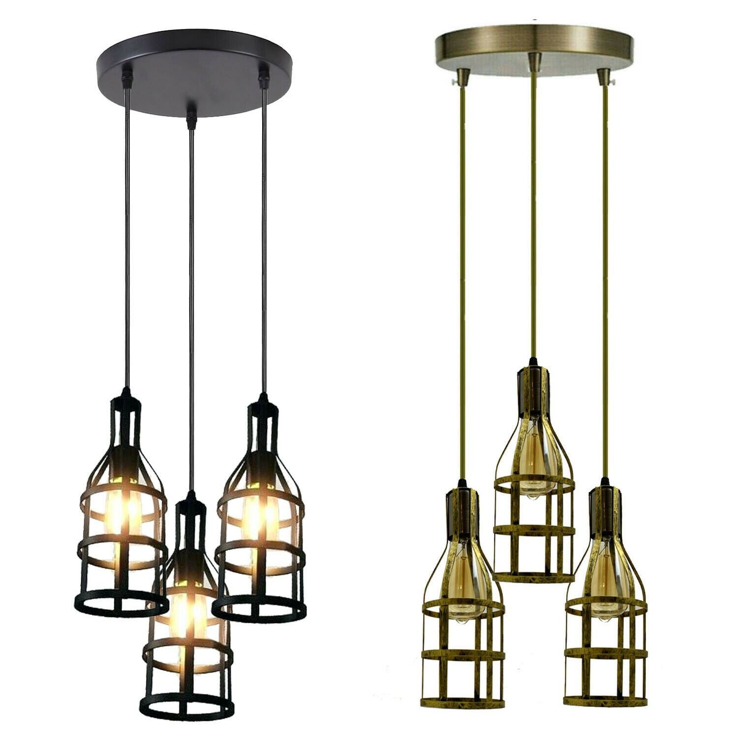 3-Heads Ceiling Pendant Cluster Light Fitting Lights E27 Socket Hanging Chandelier Light Industrial Ceiling Lamp~1290-2