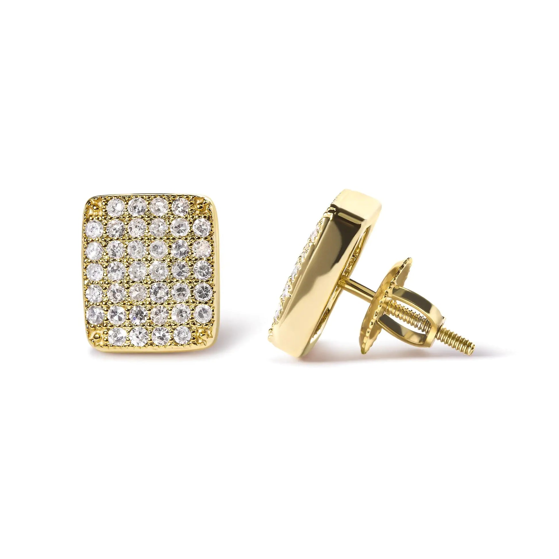 14K Yellow Gold 1/2 Cttw Diamond Square Shaped Composite Cluster Stud Earrings (I-J Color, I1-I2 Clarity) - Puritific