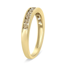 14K Yellow Gold Plated .925 Sterling Silver 1/2 Cttw Channel Set Round Champagne Diamond 11 Stone Band Ring (K-L Color, I1-I2 Clarity) - Puritific