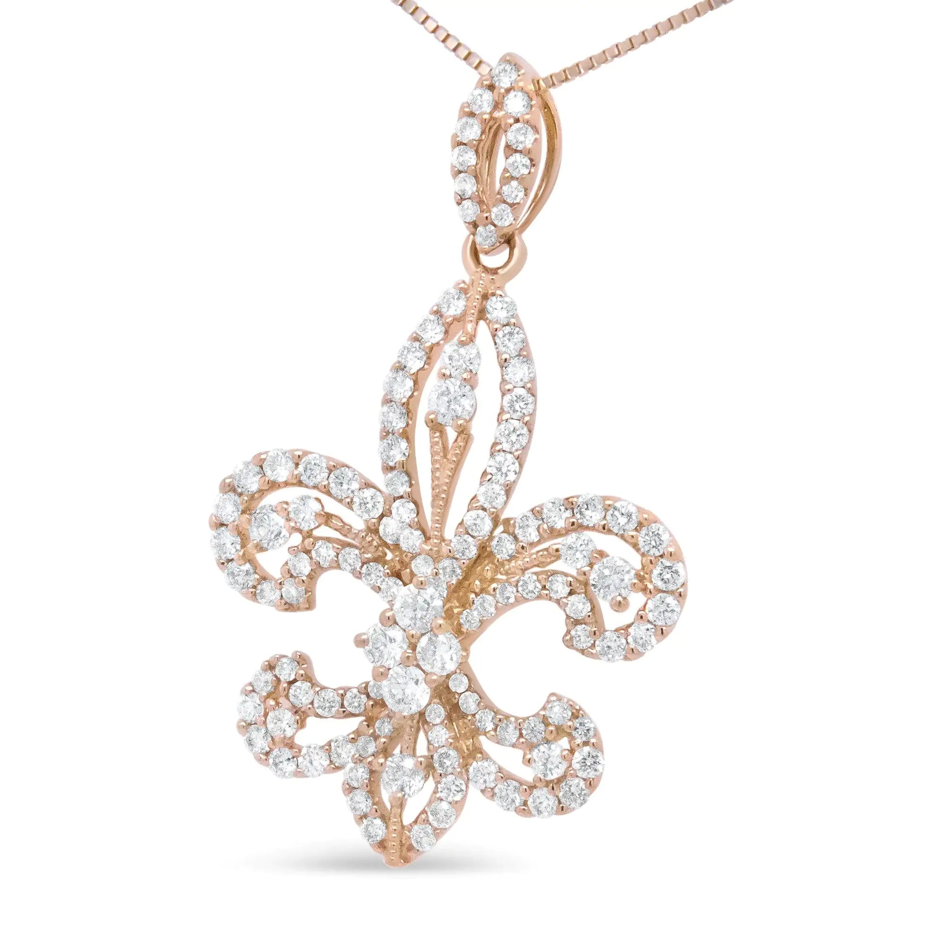 14K Yellow Gold 1.00 Cttw Round Diamond Fleur De Lis 18" Pendant Necklace (H-I Color, SI2-I1 Clarity) - Puritific