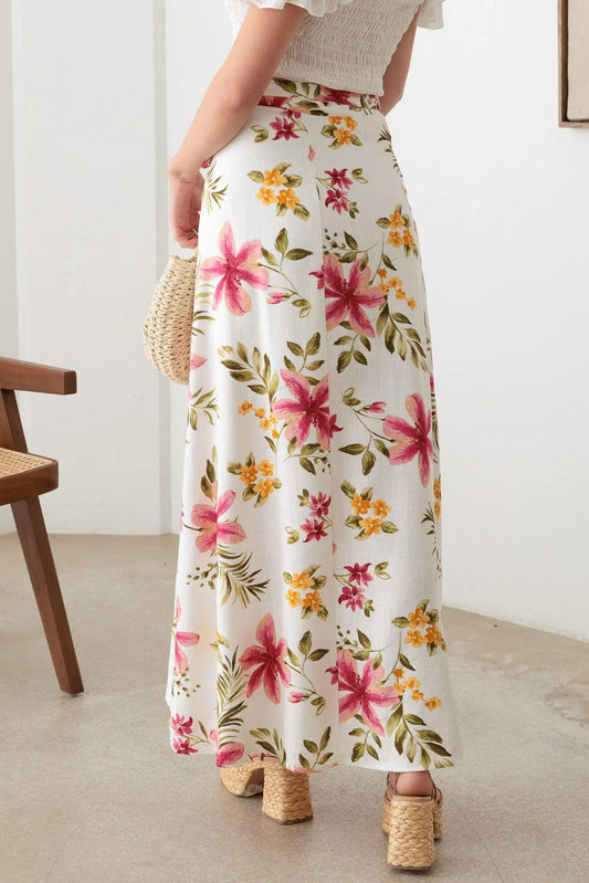 Boho Floral Side Tie Warp Maxi Skirt