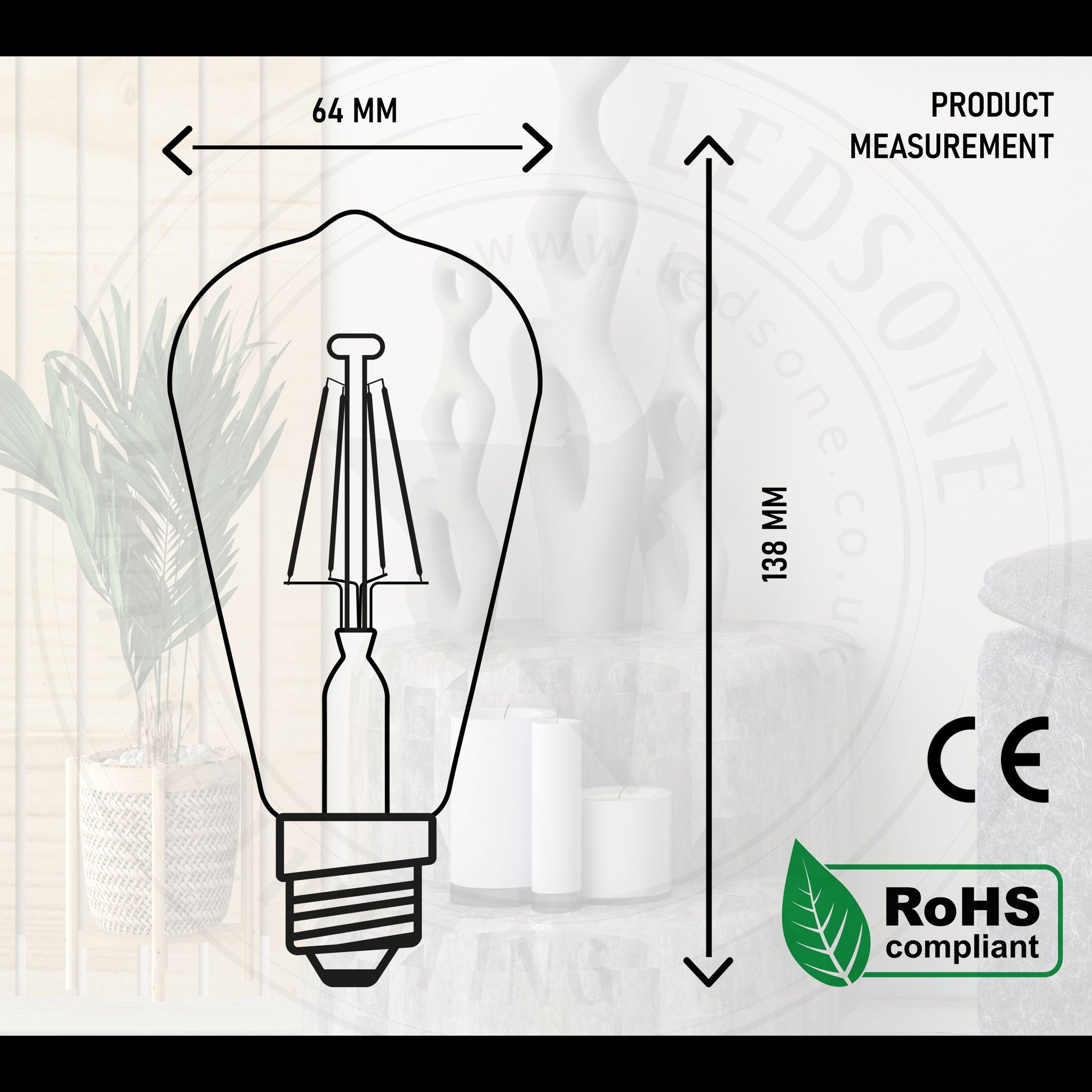 4W ST64 E27 4W Dimmable Vintage LED Retro Classic Filament Bulbs~1200-1