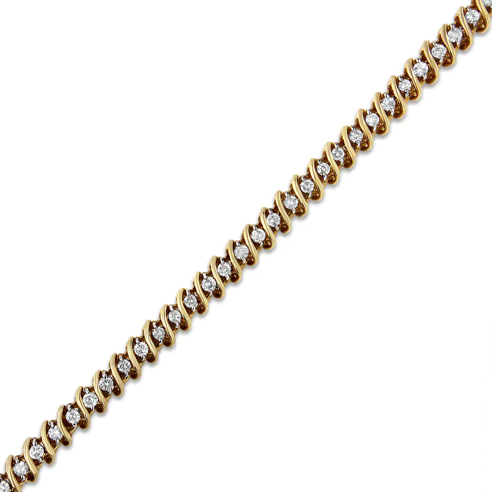 14K Yellow Gold 2.0 Cttw Prong Set Round Brilliant Diamond S Link Tennis Bracelet (I-J Color, I1-I2 Clarity) - 7" - Puritific