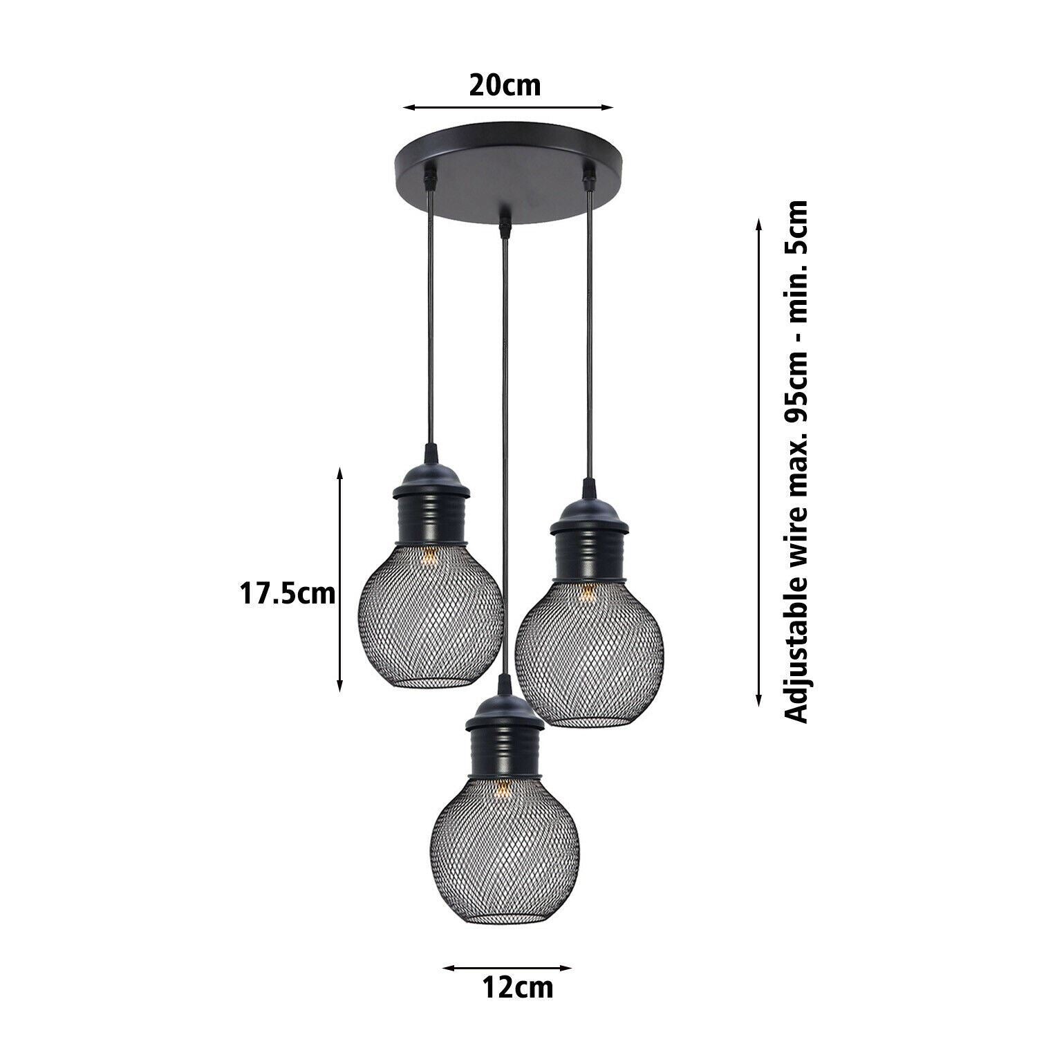 3Head Modern Vintage Industrial Retro Loft Cage Ceiling Lamp Shade Pendant Light~1325-4