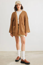 Camel Knit Two Pocket Open Front Cardigan