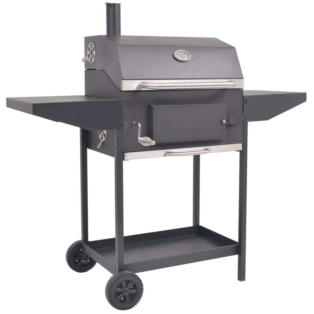 vidaXL BBQ Charcoal Smoker with Bottom Shelf Black-0