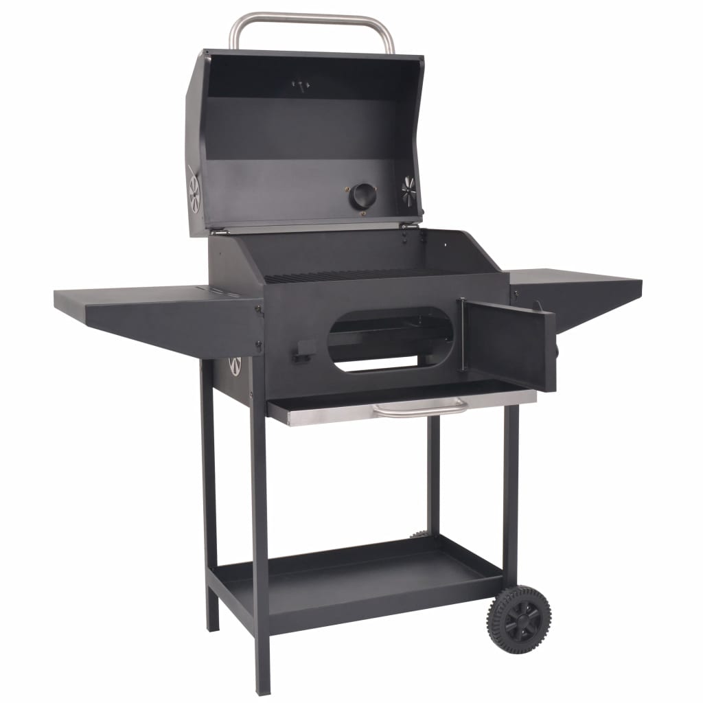 vidaXL BBQ Charcoal Smoker with Bottom Shelf Black-2