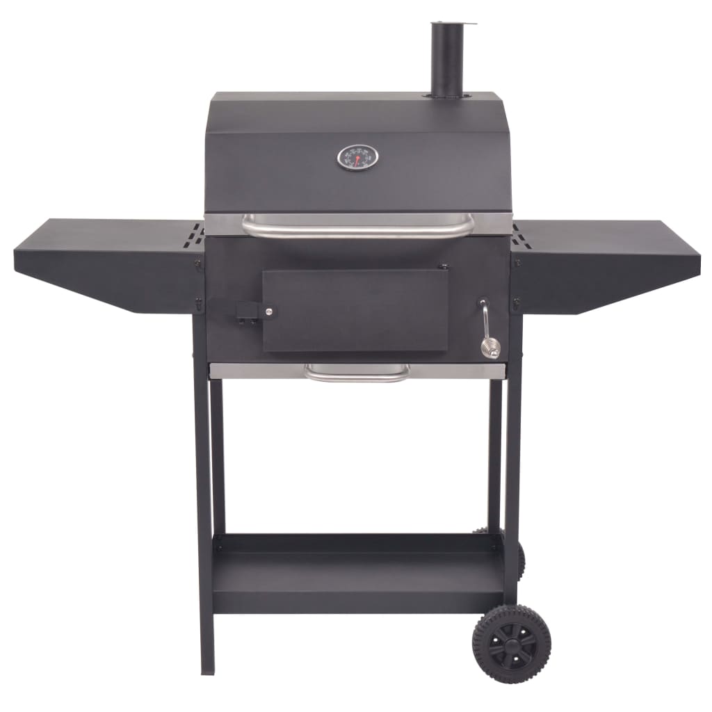 vidaXL BBQ Charcoal Smoker with Bottom Shelf Black-3