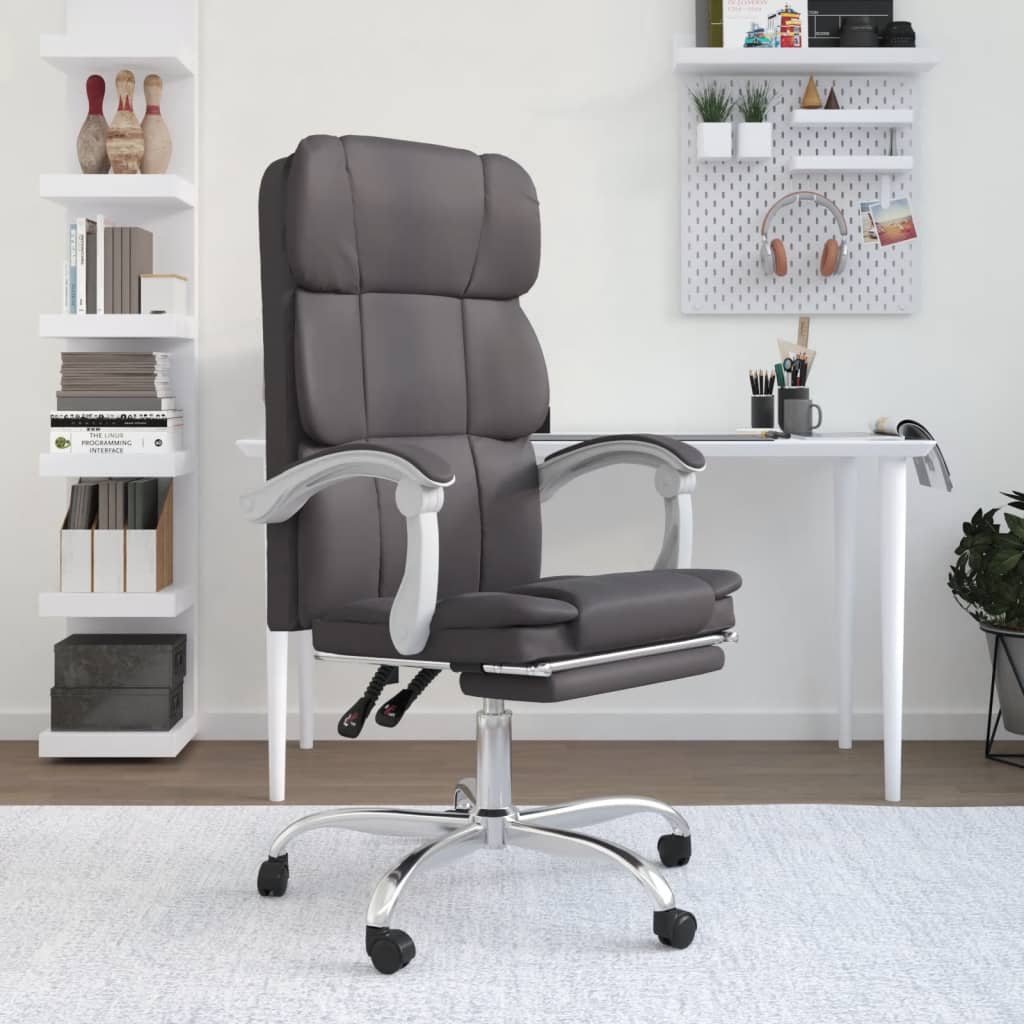 vidaXL Reclining Office Chair Black Faux Leather-5