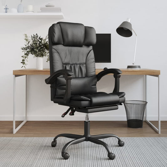 vidaXL Reclining Office Chair Black Faux Leather-0