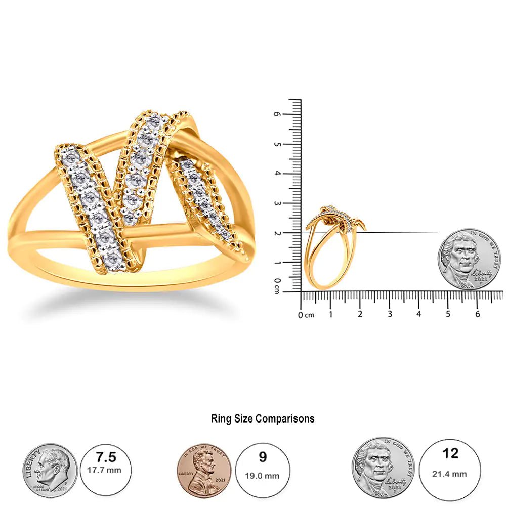 14K Yellow Gold Plated .925 Sterling Silver 1/4 Cttw Diamond Interlocking Bypass Ring (I-J Color, I1-I2 Clarity) - Puritific