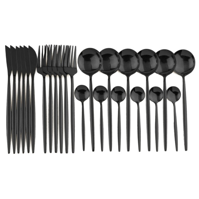 24pcs Black Gold Dinnerware Set - Puritific