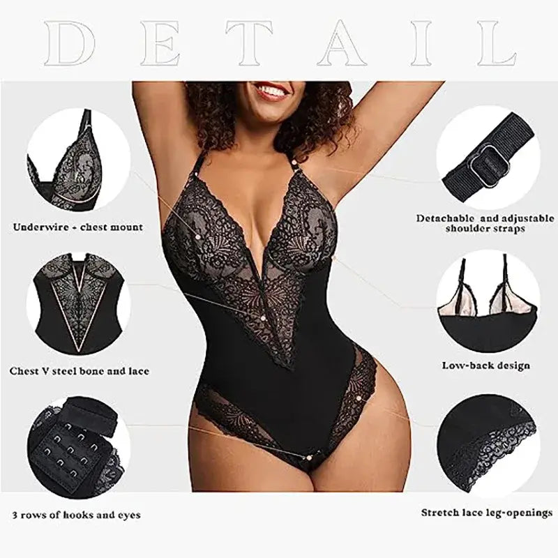 Lace V-Neck Shapewear - Puritific