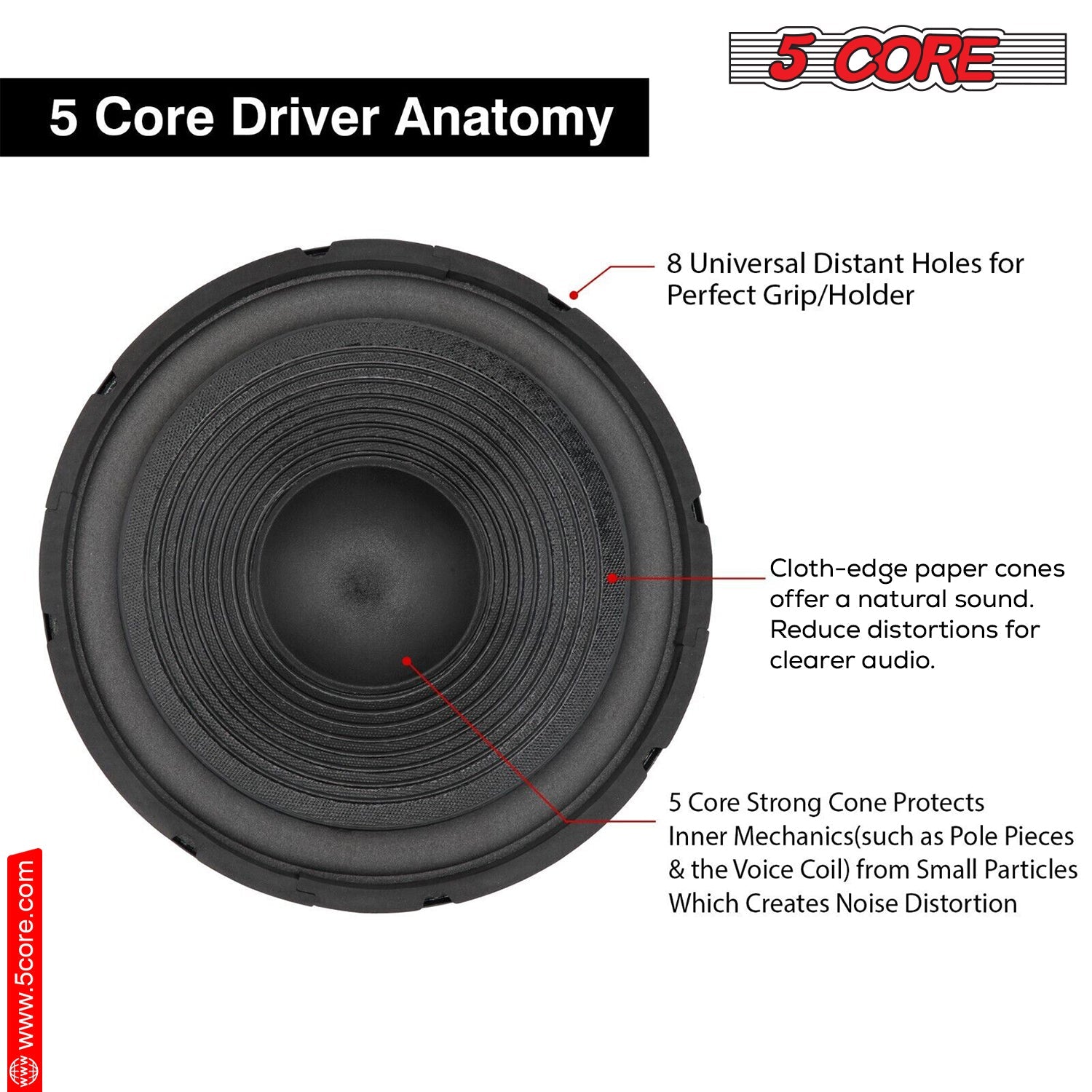 5 Core 12 Inch Subwoofer Speaker 1200W Peak 8 Ohm DJ Replacement Bass Sub Woofer 23 Oz Magnet-2