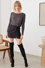 Charcoal Ruched Detail Long Sleeve Top