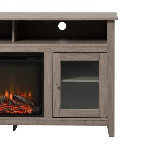 Classic Glass-Door Fireplace Tall TV Stand For TVs Up To- Driftwood