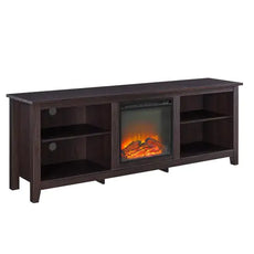 Modern Transitional Wood Fireplace TV Stand For TVs With 2 Shelves