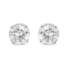 AGS Certified 14K White Gold 1.0 cttw 4-Prong Set Brilliant Round-Cut Solitaire Diamond Push Back Stud Earrings (F-G Color, I1-I2 Clarity) - Puritific