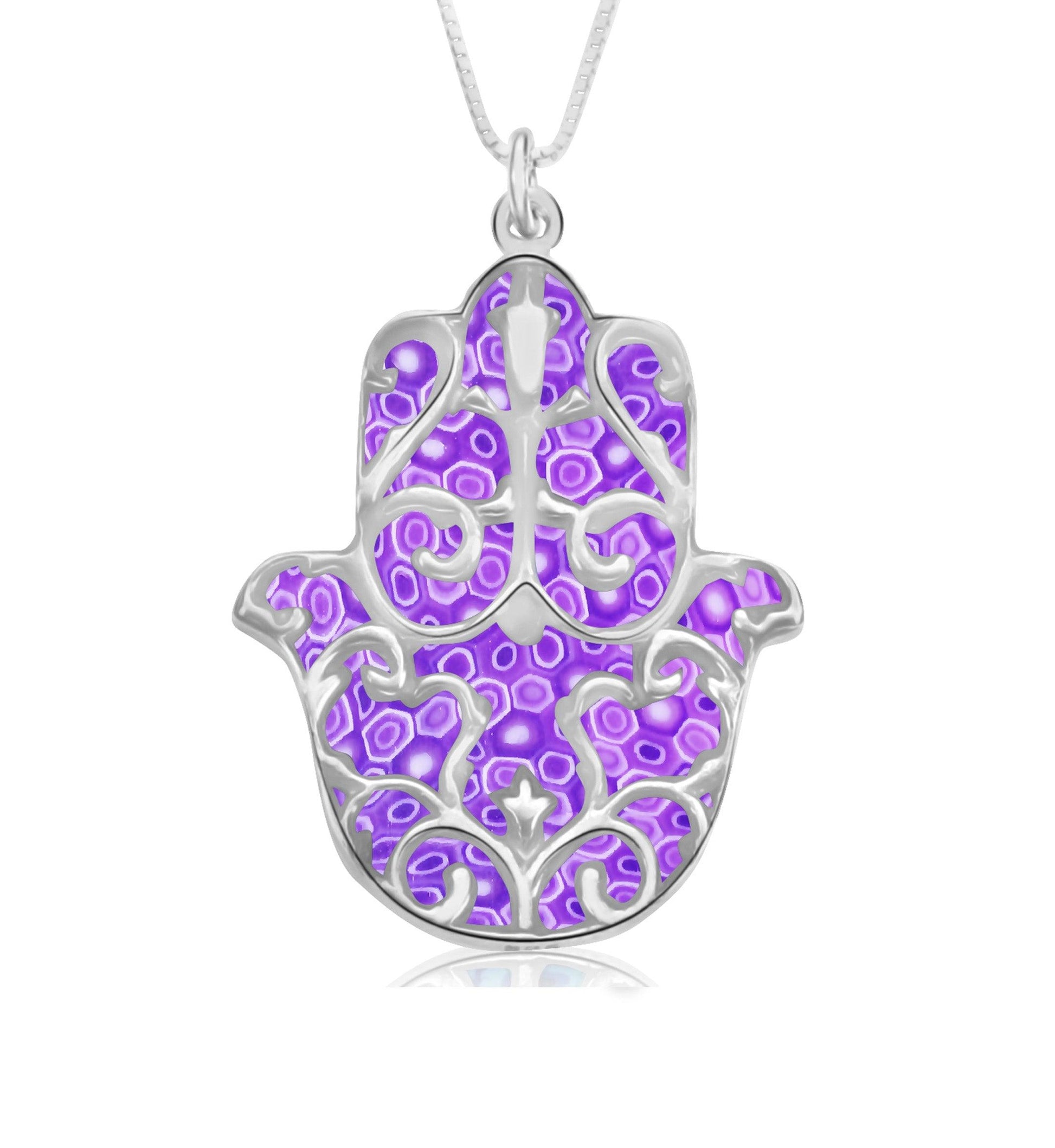 925 Sterling Silver Hamsa Necklace Handcrafted Fleur de Lis Pendant - Puritific