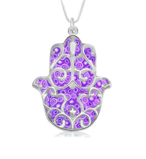 925 Sterling Silver Hamsa Necklace Handcrafted Fleur de Lis Pendant - Puritific