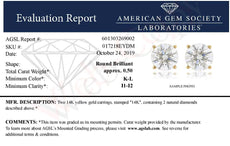 AGS Certified 1/2 Cttw Round Brilliant-Cut Diamond 14K Yellow Gold Classic 4-Prong Solitaire Stud Earrings (K-L Color, I1-I2 Clarity) - Puritific