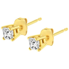 AGS Certified 1/2 Cttw Princess-Cut Square Diamond 4-Prong Solitaire Stud Earrings in 14K Yellow Gold (N-O Color, VS1-VS2 Clarity) - Puritific