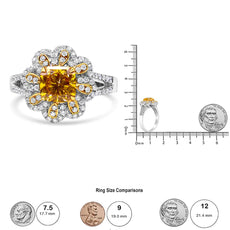 18K White and Yellow Gold 2.17 Cttw Yellow Radiant Lab Grown Center Diamond Flower Ring (Yellow/G-H Color, VS1-VS2 Clarity) - Puritific