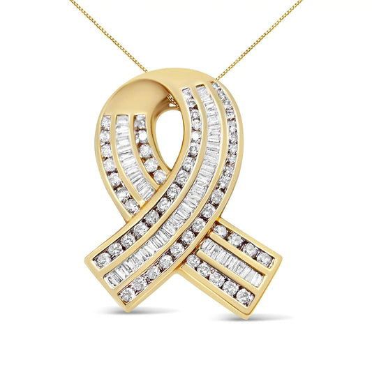 14K Yellow Gold 2 5/8 cttw Channel Set White Diamond Awareness Ribbon Pendant Necklace (G-H Color, VS1-VS2 Clarity) - NO CHAIN - Puritific